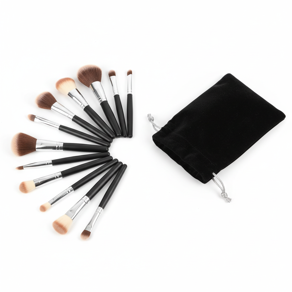 13-Piece Professional Makeup Brush Set with Drawstring Storage Bag