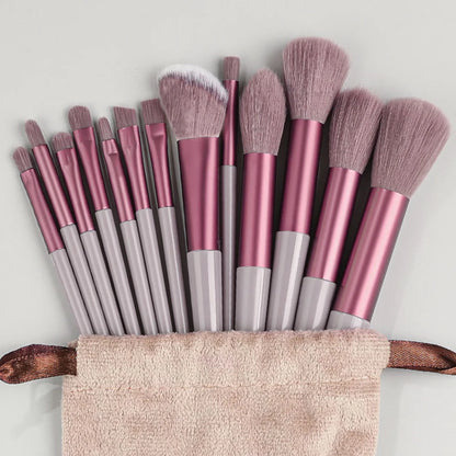 13-Piece Professional Makeup Brush Set with Drawstring Storage Bag