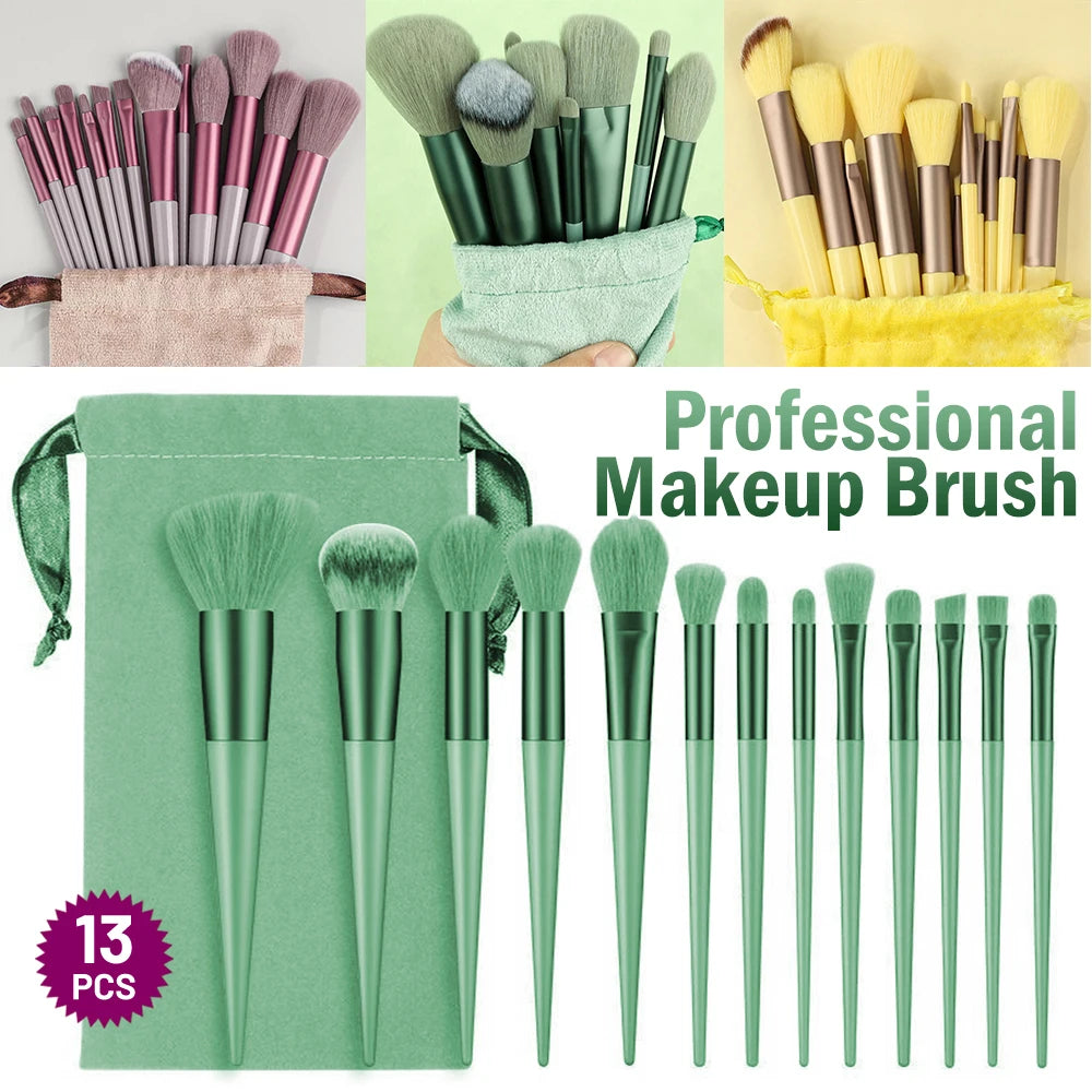13-Piece Professional Makeup Brush Set with Drawstring Storage Bag