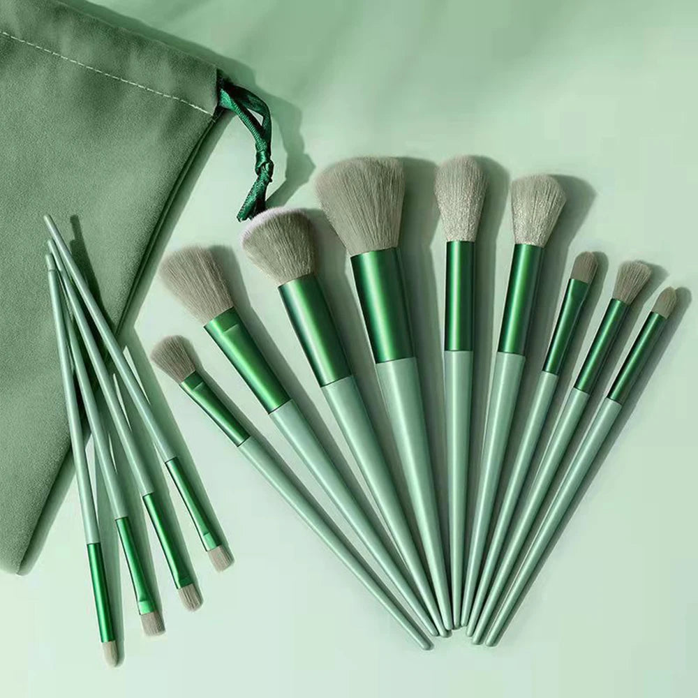 13-Piece Professional Makeup Brush Set with Drawstring Storage Bag