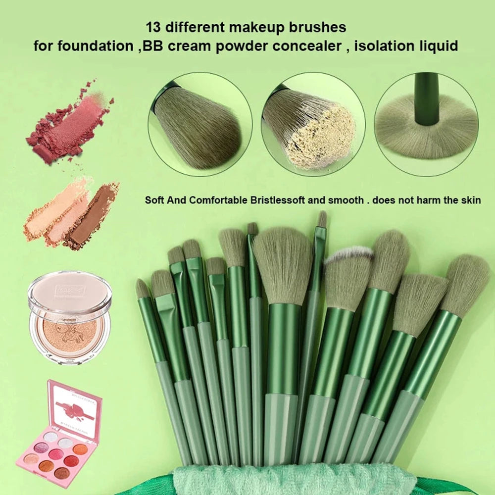 13-Piece Professional Makeup Brush Set with Drawstring Storage Bag