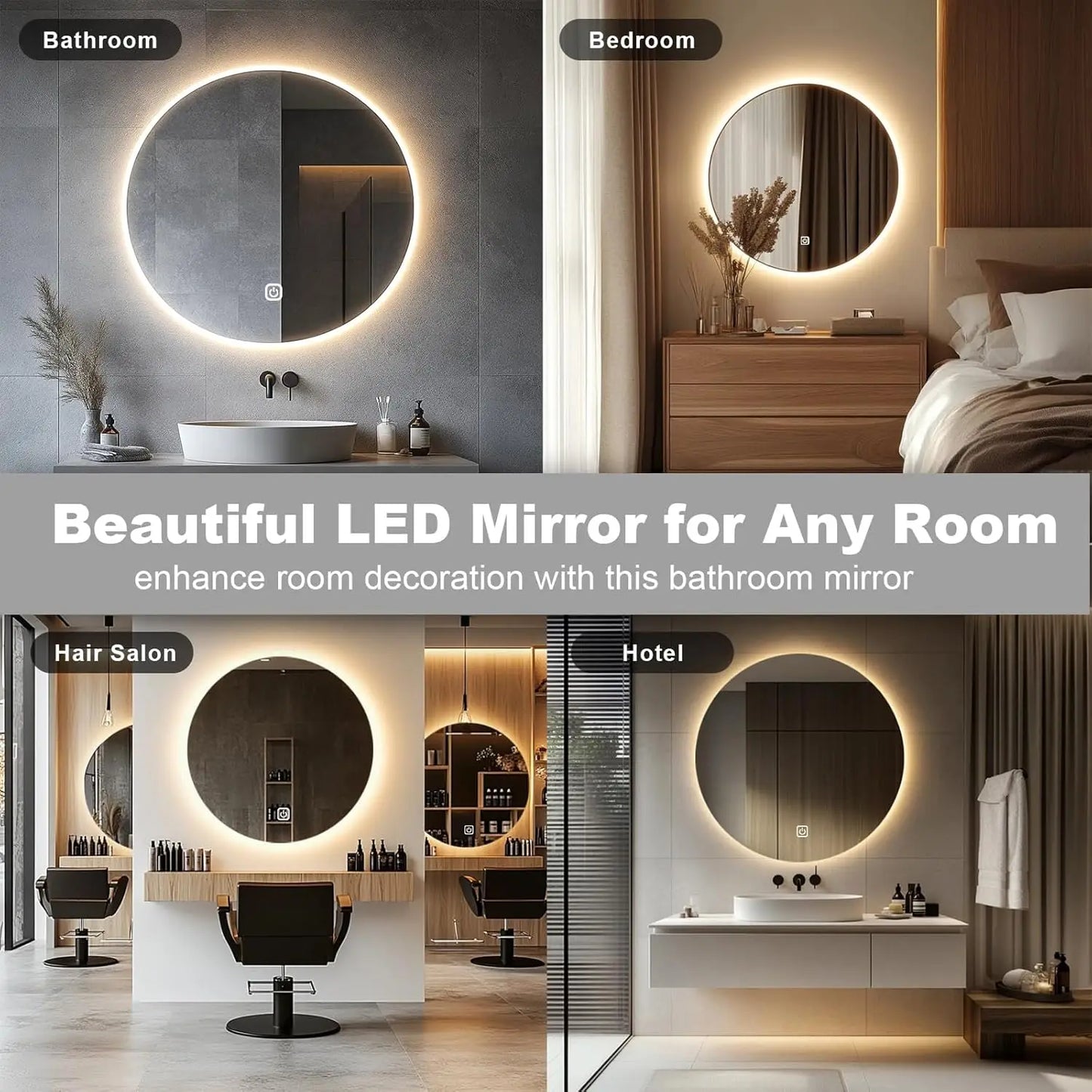 50cm LED Backlit Round Bathroom Mirror — Dimmable Wall Mirror