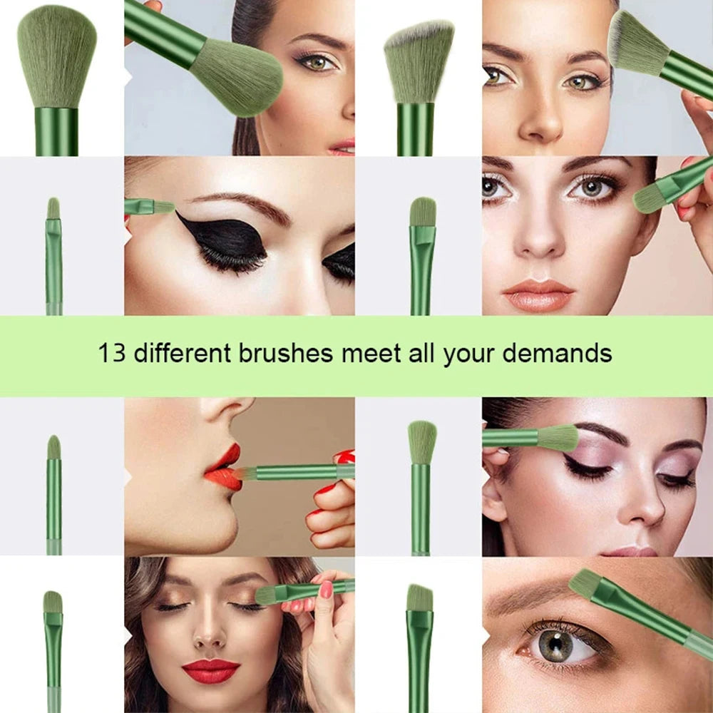 13-Piece Professional Makeup Brush Set with Drawstring Storage Bag