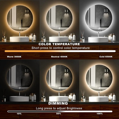 50cm LED Backlit Round Bathroom Mirror — Dimmable Wall Mirror