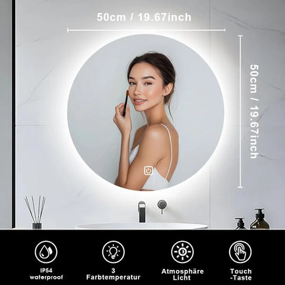 50cm LED Backlit Round Bathroom Mirror — Dimmable Wall Mirror