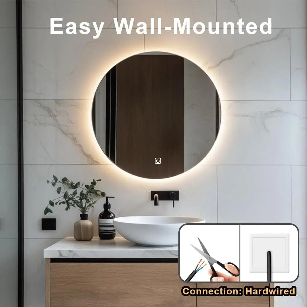 50cm LED Backlit Round Bathroom Mirror — Dimmable Wall Mirror